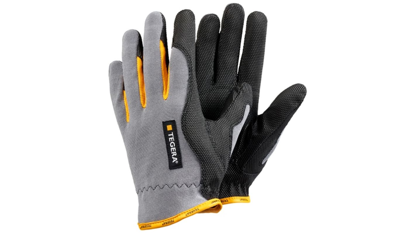 Tegera TEGERA Black, Grey, Yellow Synthetic Leather Assembly Work Gloves, Size 10