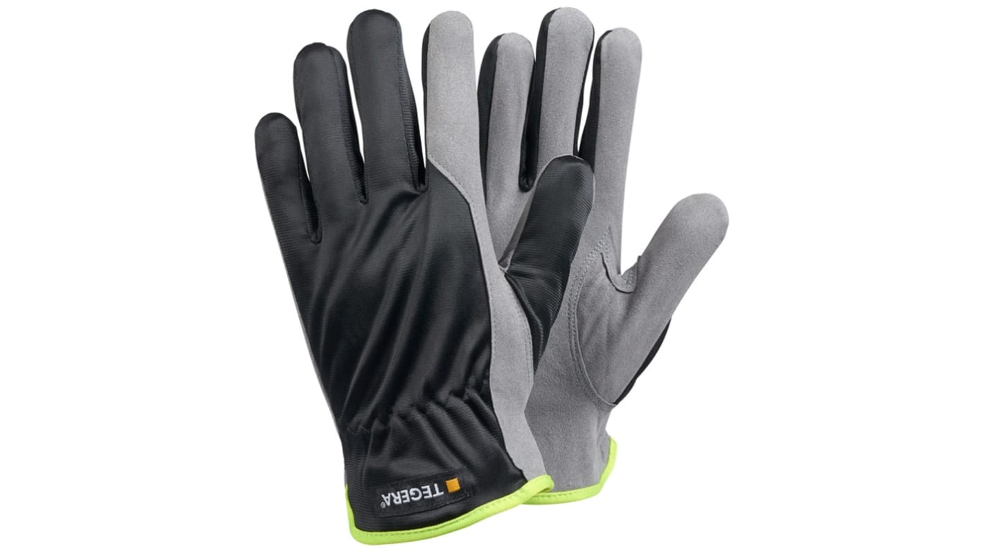Tegera TEGERA Black, Grey Synthetic Leather Dry Environment Work Gloves, Size 6