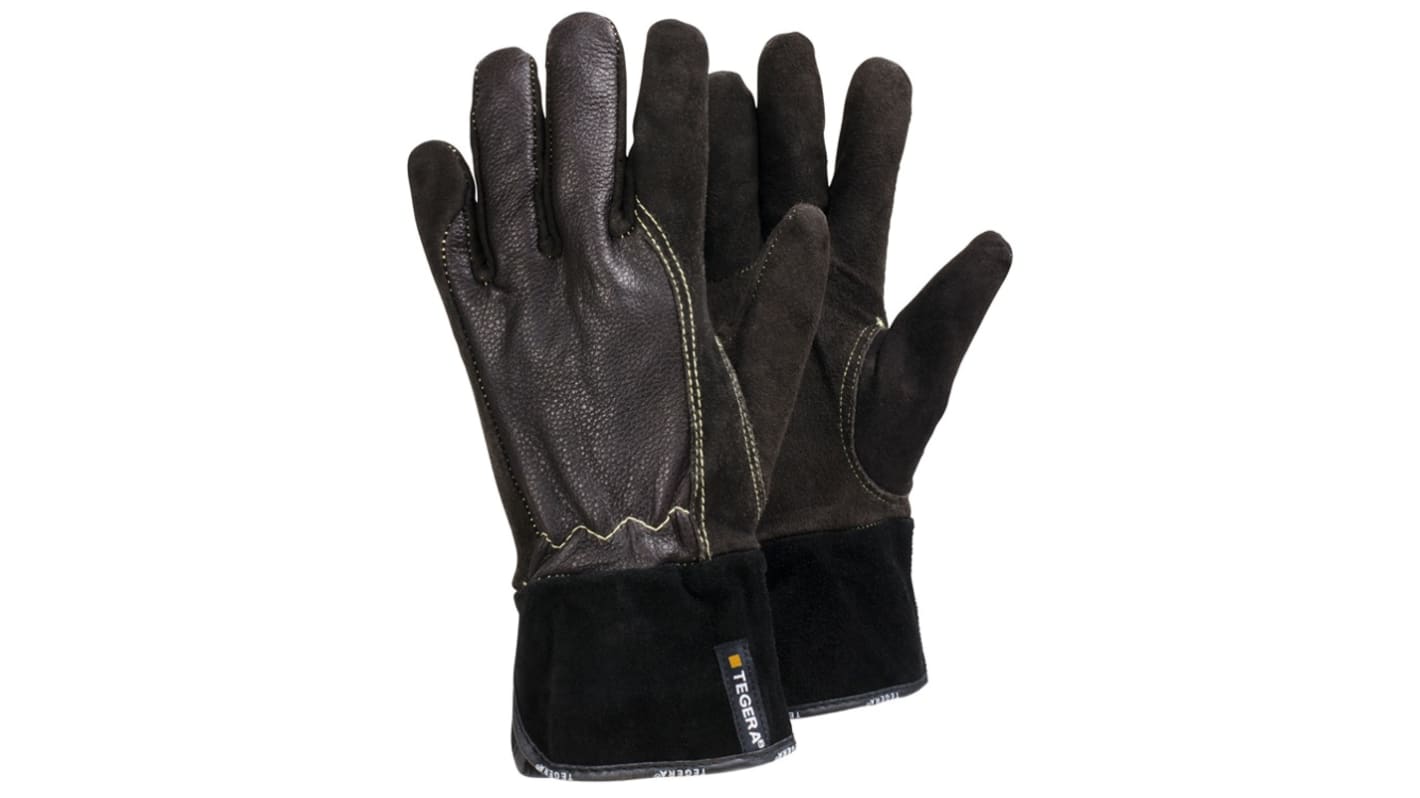 Tegera TEGERA Arbeitshandschuhe Größe 8 Wärmebeständig Leder Schwarz, Braun 6Paare