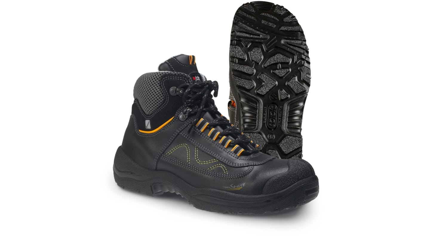Jalas 3498 Unisex Black, Grey, Yellow Aluminium Toe Capped Safety Shoes, UK 8, EU 42
