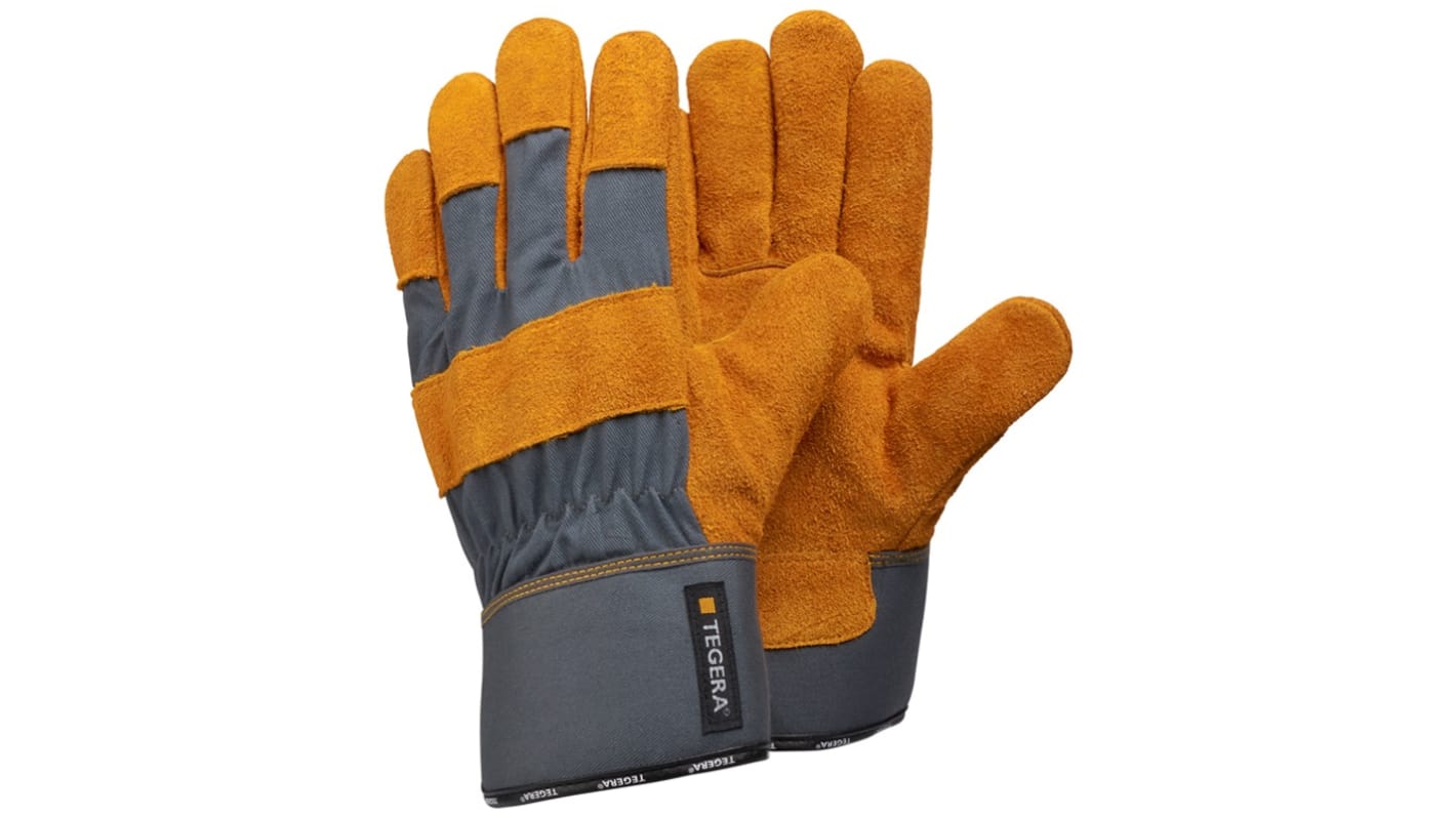 Tegera TEGERA Grey, Yellow Leather Harsh Environment Work Gloves, Size 8