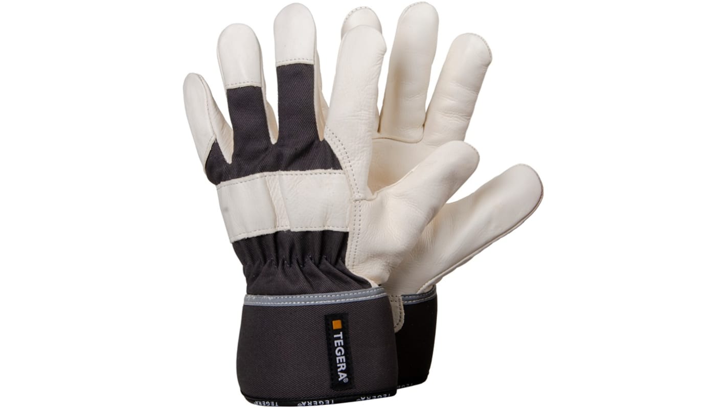 Tegera TEGERA Beige, Grey Leather Harsh Environment Work Gloves, Size 8