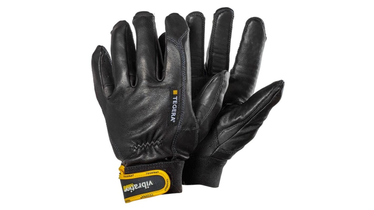Tegera TEGERA Black, Yellow Leather Anti-Vibration Work Gloves, Size 10