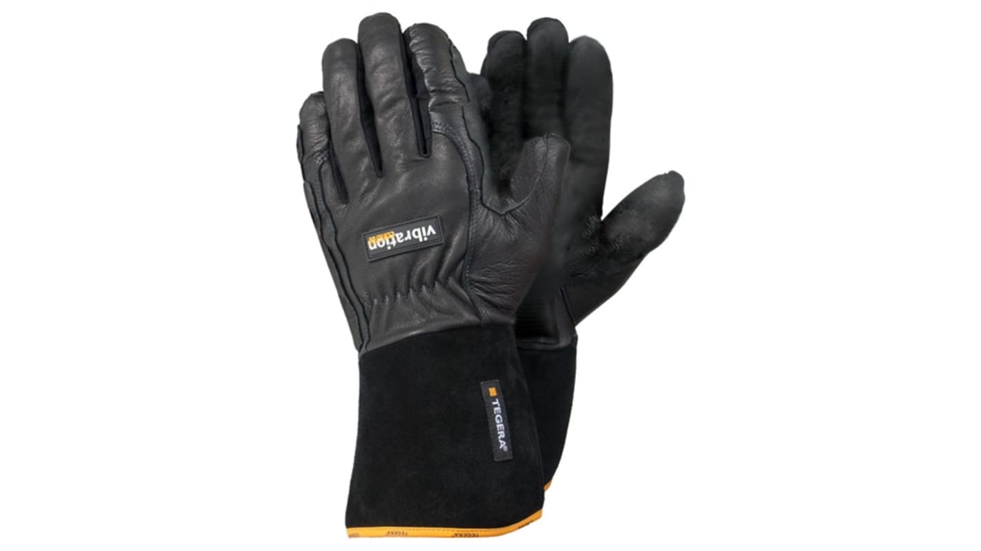 Tegera TEGERA Black, Yellow Leather Anti-Vibration Work Gloves, Size 10