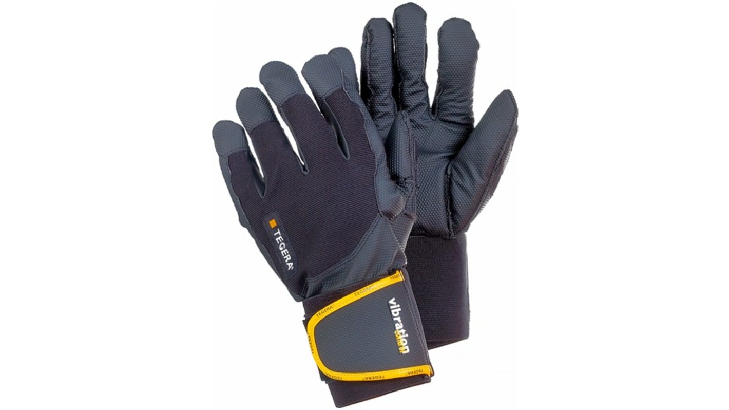 Tegera TEGERA Black, Yellow Synthetic Leather Anti-Vibration Work Gloves, Size 10