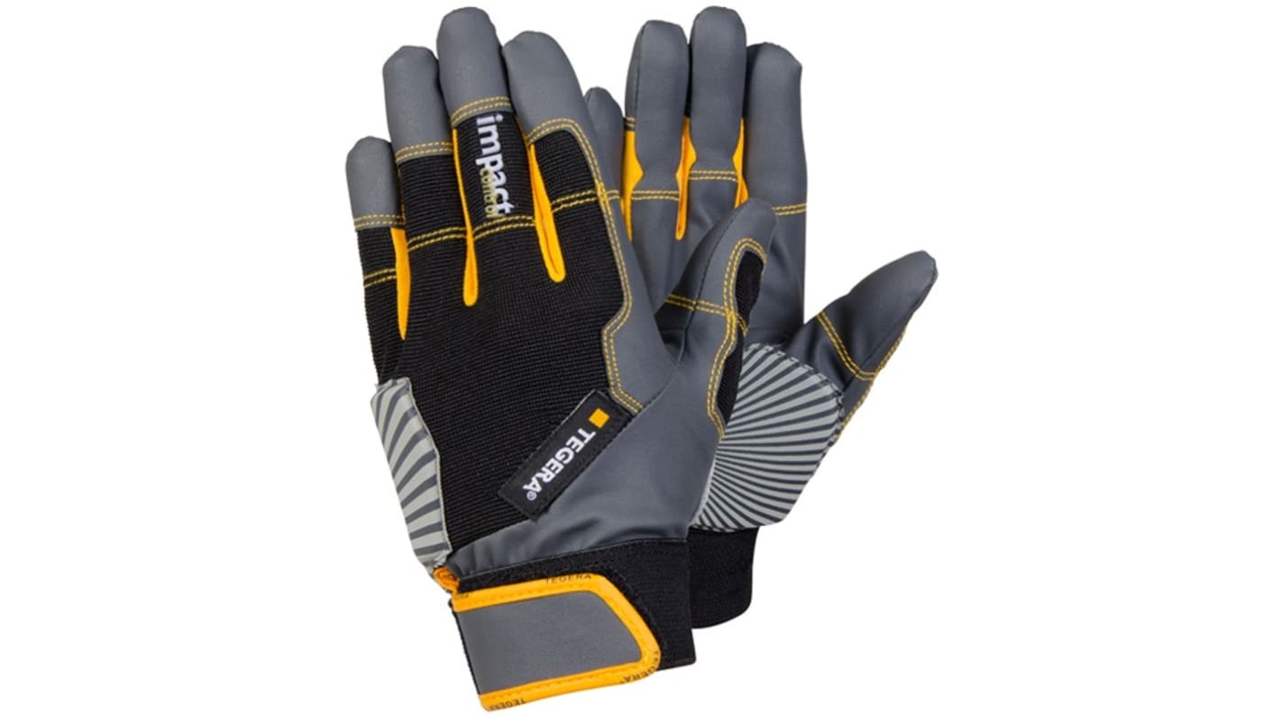 Tegera TEGERA Black, Grey, Yellow Synthetic Leather Impact Protection Work Gloves, Size 9