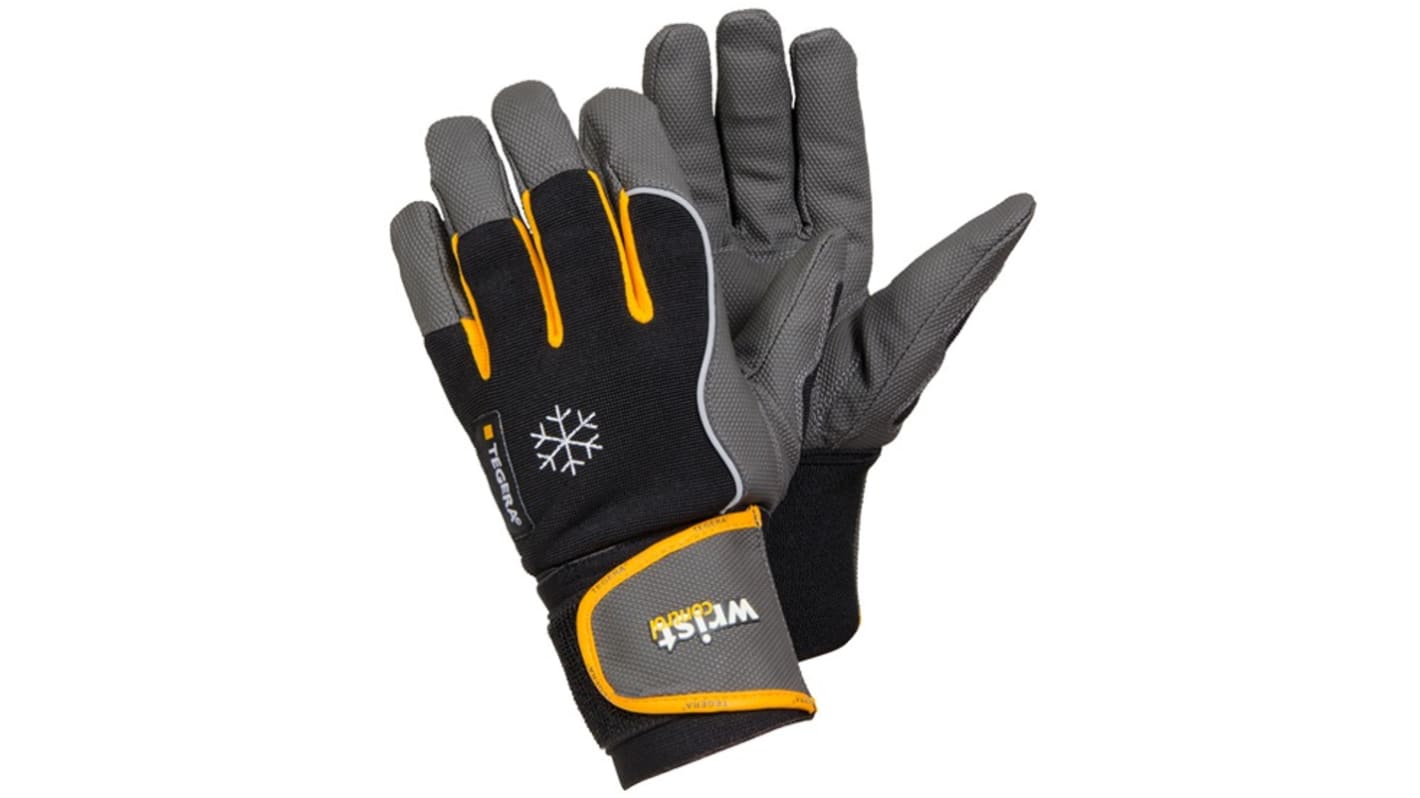 Tegera TEGERA Black, Grey, Yellow Synthetic Leather Cold Resistant Work Gloves, Size 9