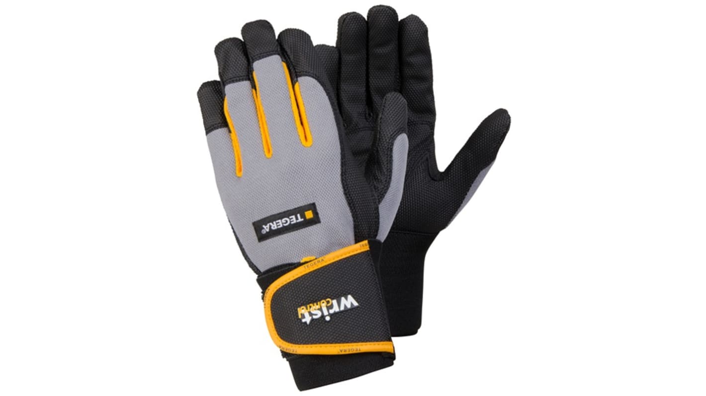 Tegera TEGERA Black, Grey, Yellow Synthetic Leather Assembly Work Gloves, Size 6