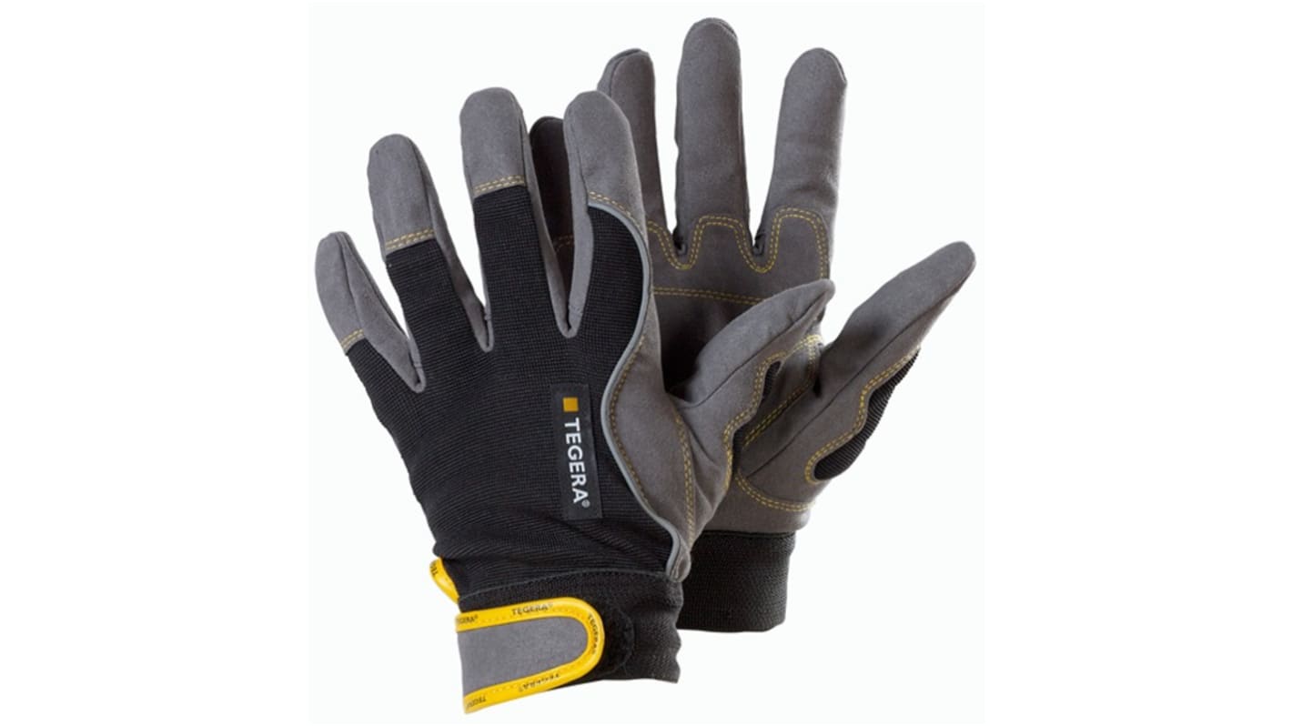 Tegera TEGERA Black, Grey, Yellow Synthetic Leather Assembly Work Gloves, Size 10