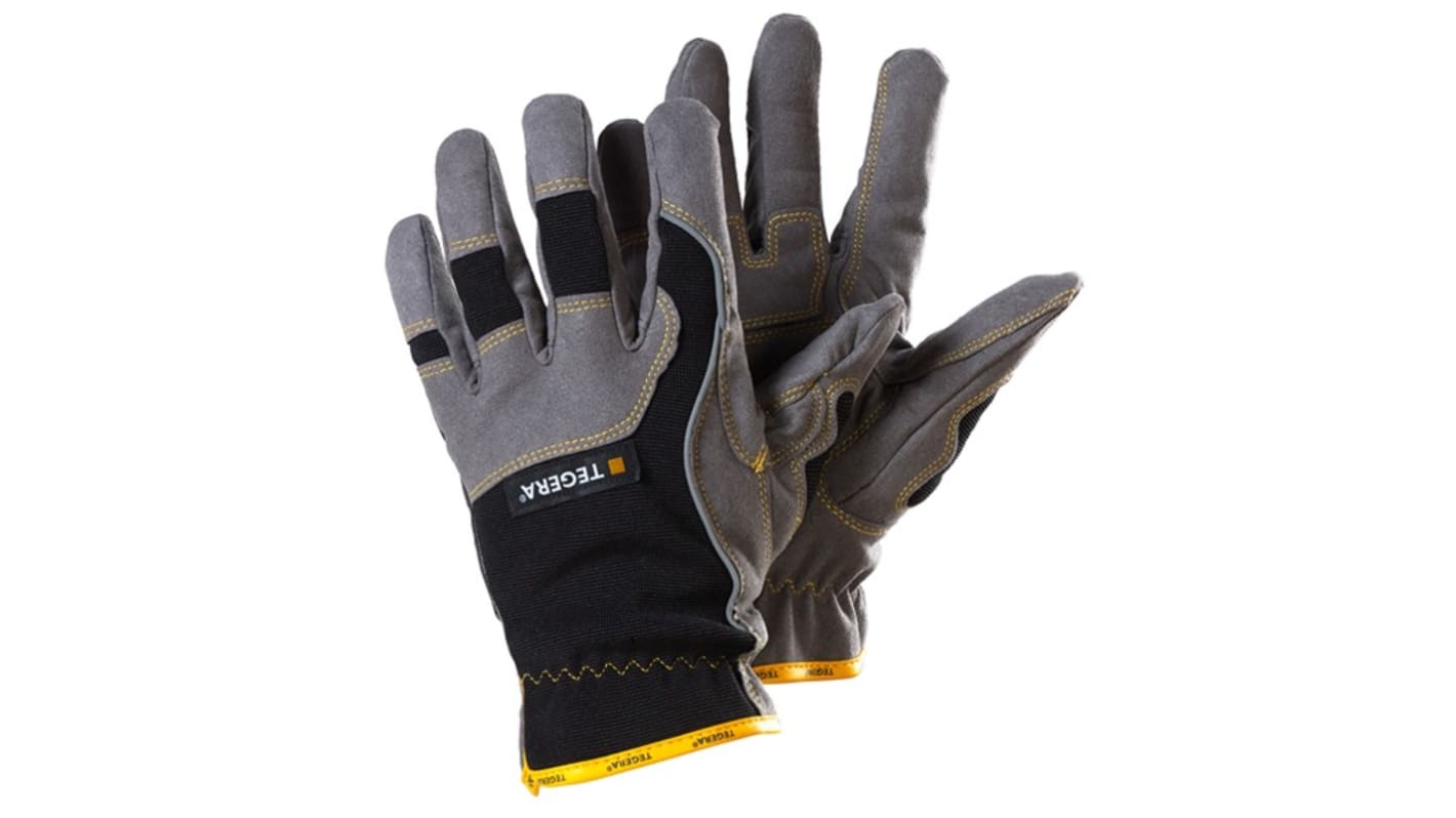 Tegera TEGERA Black, Grey, Yellow Synthetic Leather Abrasion Resistant Work Gloves, Size 8