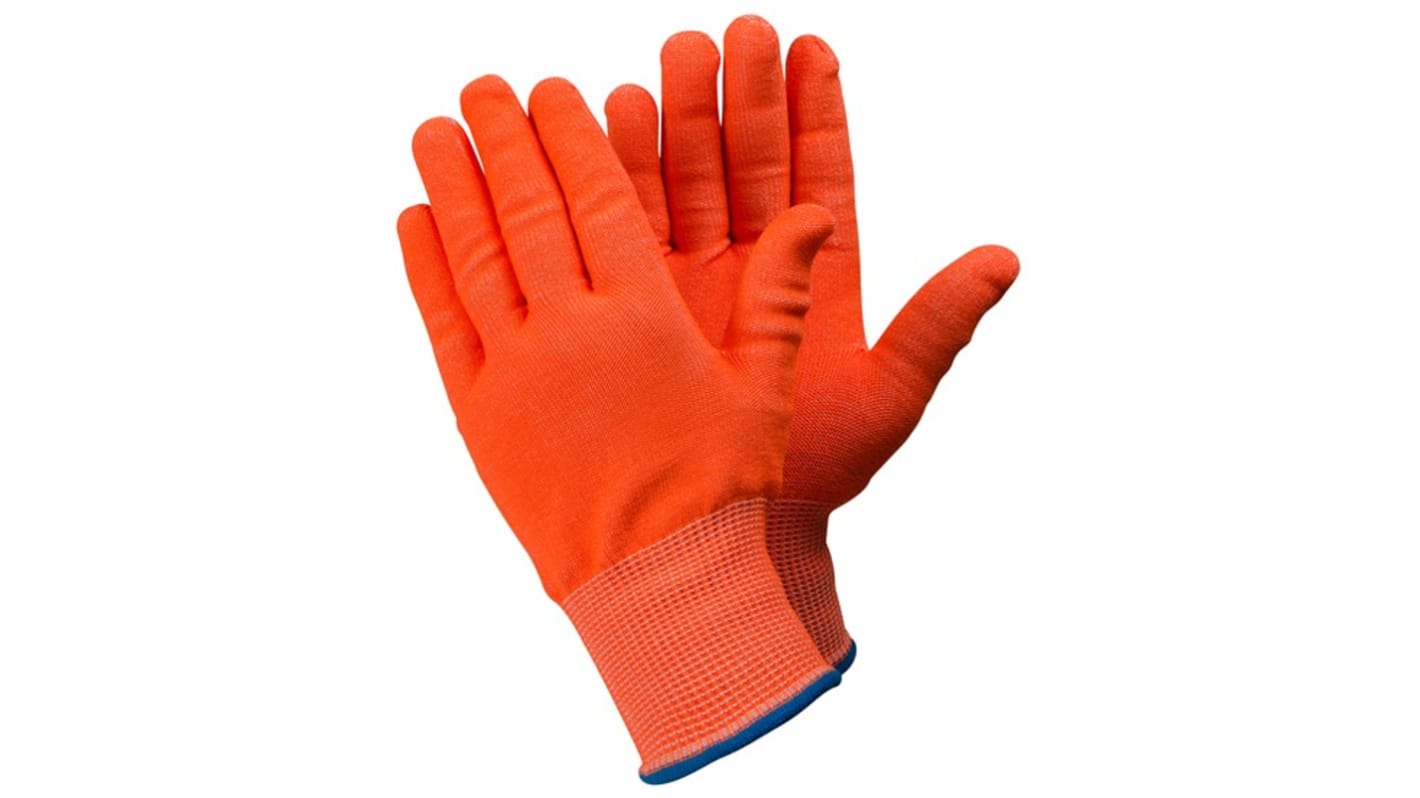 Tegera TEGERA Orange CRF Technology, Glass Fibre Thread, HPPE, Polyester, Spandex Cut Resistant Work Gloves, Size 7
