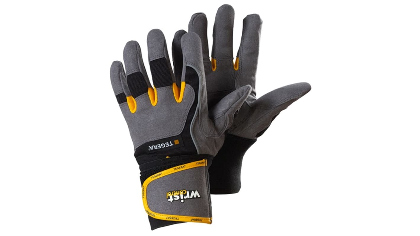 Tegera TEGERA Black, Grey, Yellow Synthetic Leather Abrasion Resistant Work Gloves, Size 10