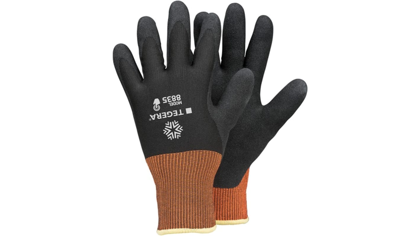 Tegera TEGERA Black, Orange Acrylic, Polyester (Liner) Cold Resistant Work Gloves, Size 8, Nitrile Foam Coating