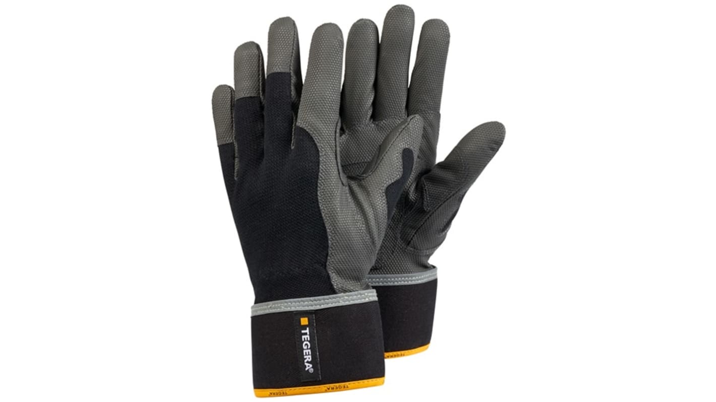Tegera TEGERA Black, Grey, Yellow Synthetic Leather Construction Work Gloves, Size 10