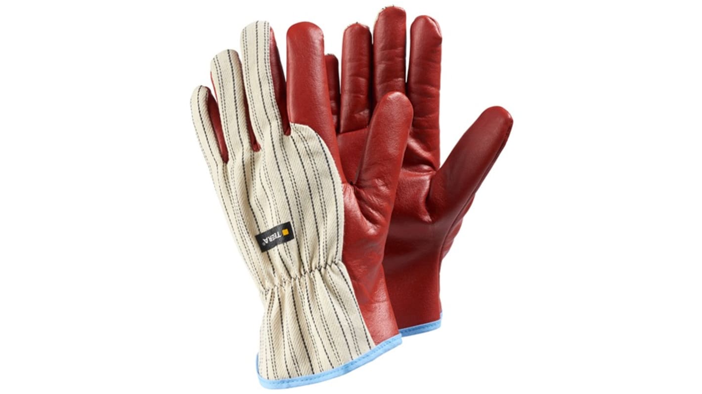 Tegera TEGERA Beige, Red Cotton, Polyurethane Wet Environment Work Gloves, Size 9