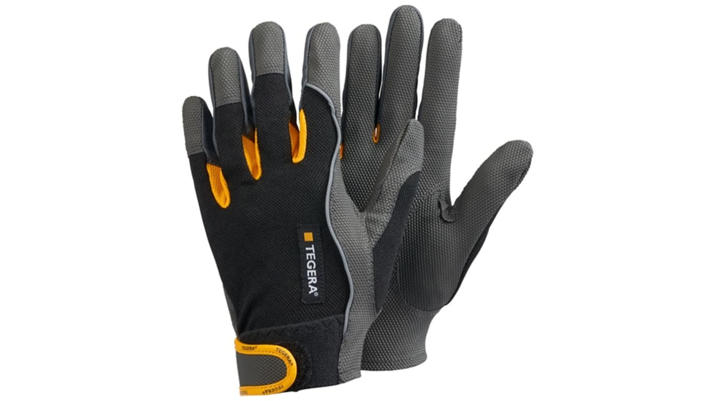 Tegera TEGERA Black, Grey, Yellow Synthetic Leather Assembly Work Gloves, Size 7