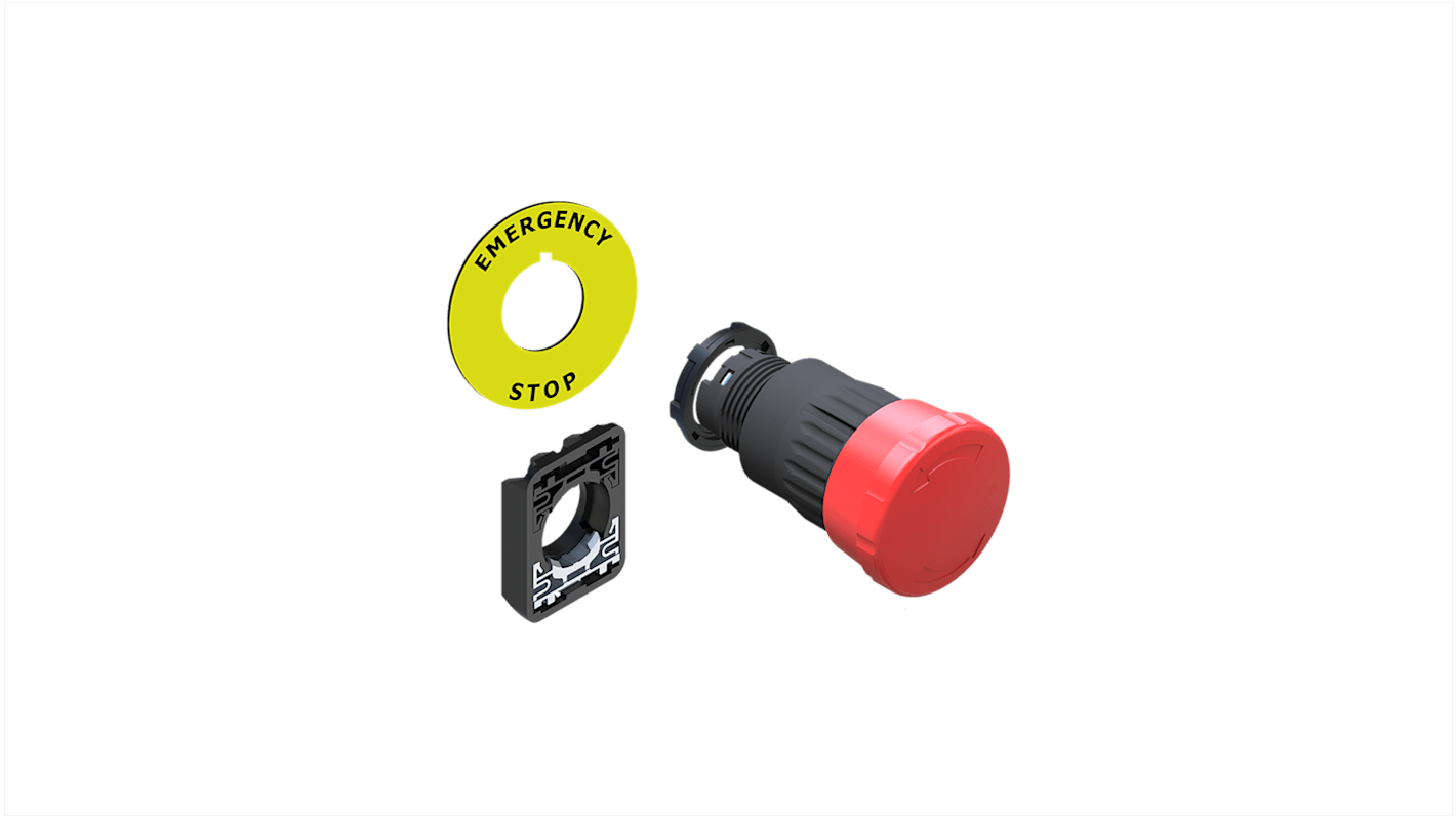 RS PRO Φ22.5mm急停按钮, 面板安装, IP20、 IP65, 钥匙释放