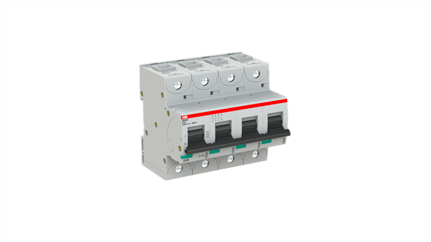 ABB S800U MCB, 4P, 15A Curve K, 240V AC, 50 kA Breaking Capacity