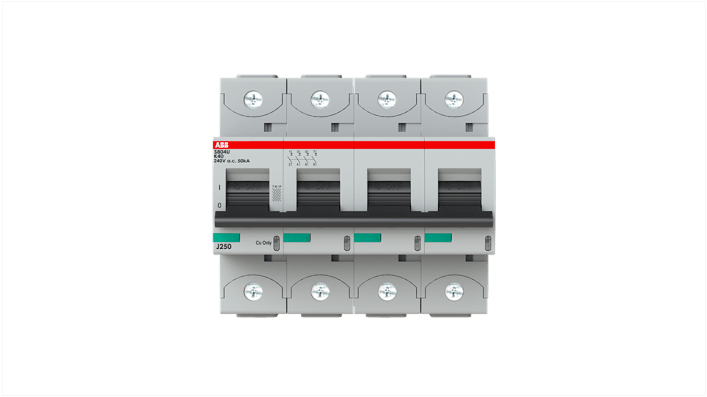 ABB S800U MCB, 4P, 40A Curve K, 240V AC, 50 kA Breaking Capacity
