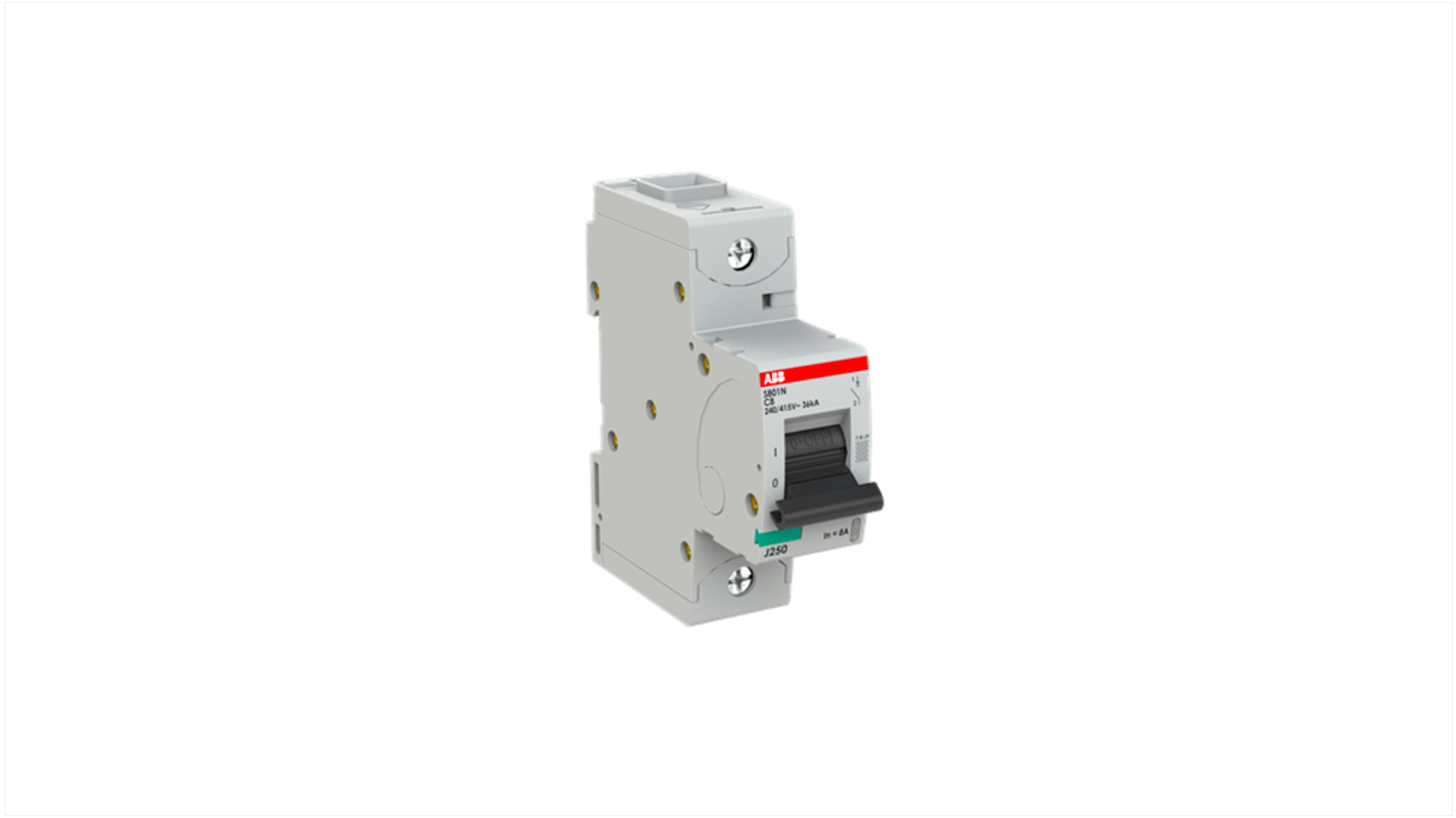 ABB S801N MCB, 1P, 8A Curve C, 400V AC, 36 kA Breaking Capacity