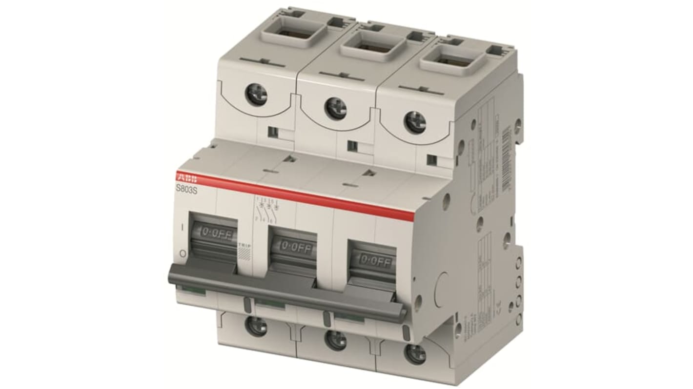 ABB S803N MCB, 3P, 10A Curve B, 690V AC, 36 kA Breaking Capacity