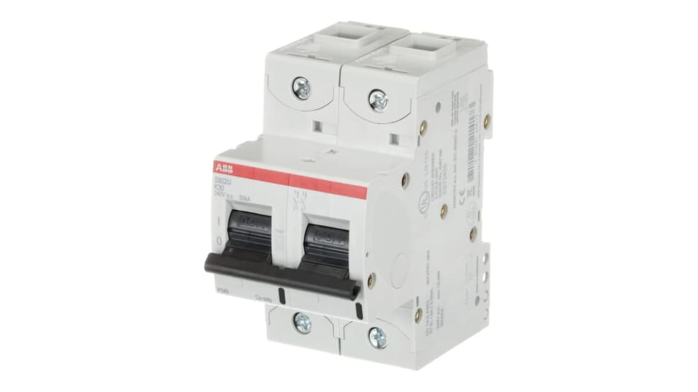 ABB S800U MCB, 2P, 30A Curve K, 240V AC, 50 kA Breaking Capacity