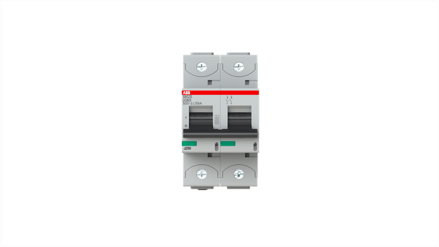 ABB S802S MCB, 2P, 25A Curve B, 500V DC, 50 kA Breaking Capacity