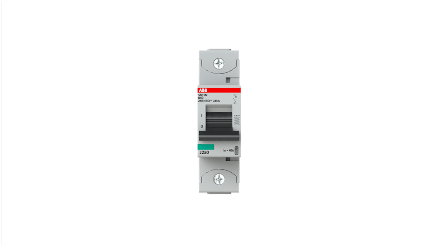 ABB S801N MCB, 1P, 40A Curve B, 400V AC, 36 kA Breaking Capacity