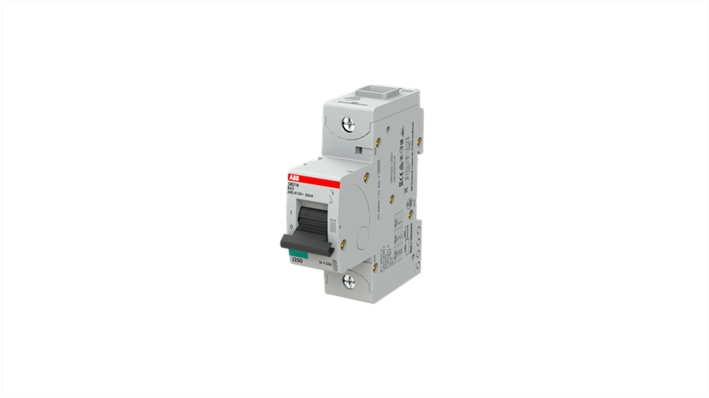 ABB S801N MCB, 1P, 63A Curve B, 400V AC, 36 kA Breaking Capacity