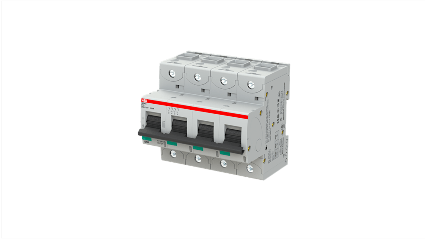 ABB S804C MCB, 4P, 13A Curve D, 415V AC, 25 kA Breaking Capacity