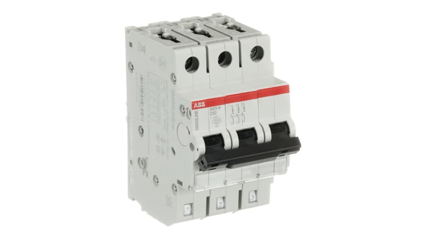ABB S403M MCB, 3P, 63A Curve C, 440V AC, 12V DC, 15 kA Breaking Capacity