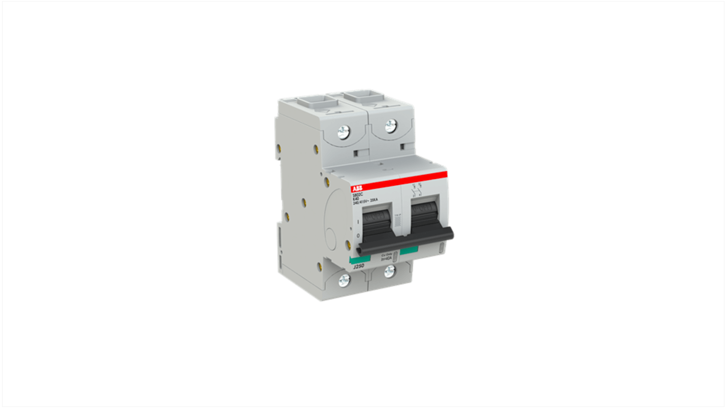 ABB S802C MCB, 2P, 40A Curve K, 415V AC, 25 kA Breaking Capacity