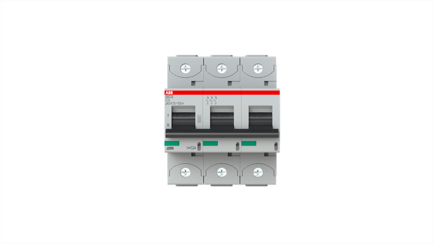 ABB S800S MCB, 3P, 32A Curve C, 240V AC, 50 kA Breaking Capacity