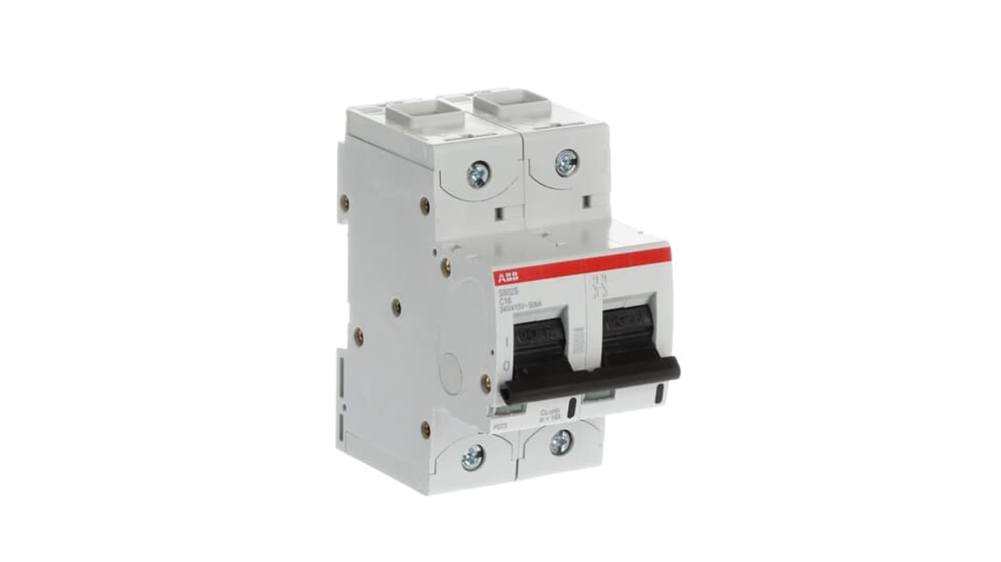 ABB S800S MCB, 2P, 16A Curve C, 240V AC, 50 kA Breaking Capacity