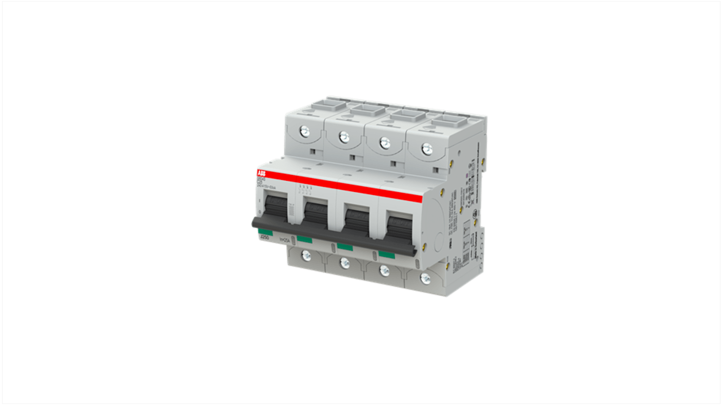 ABB S800S MCB, 4P, 25A Curve C, 240V AC, 50 kA Breaking Capacity