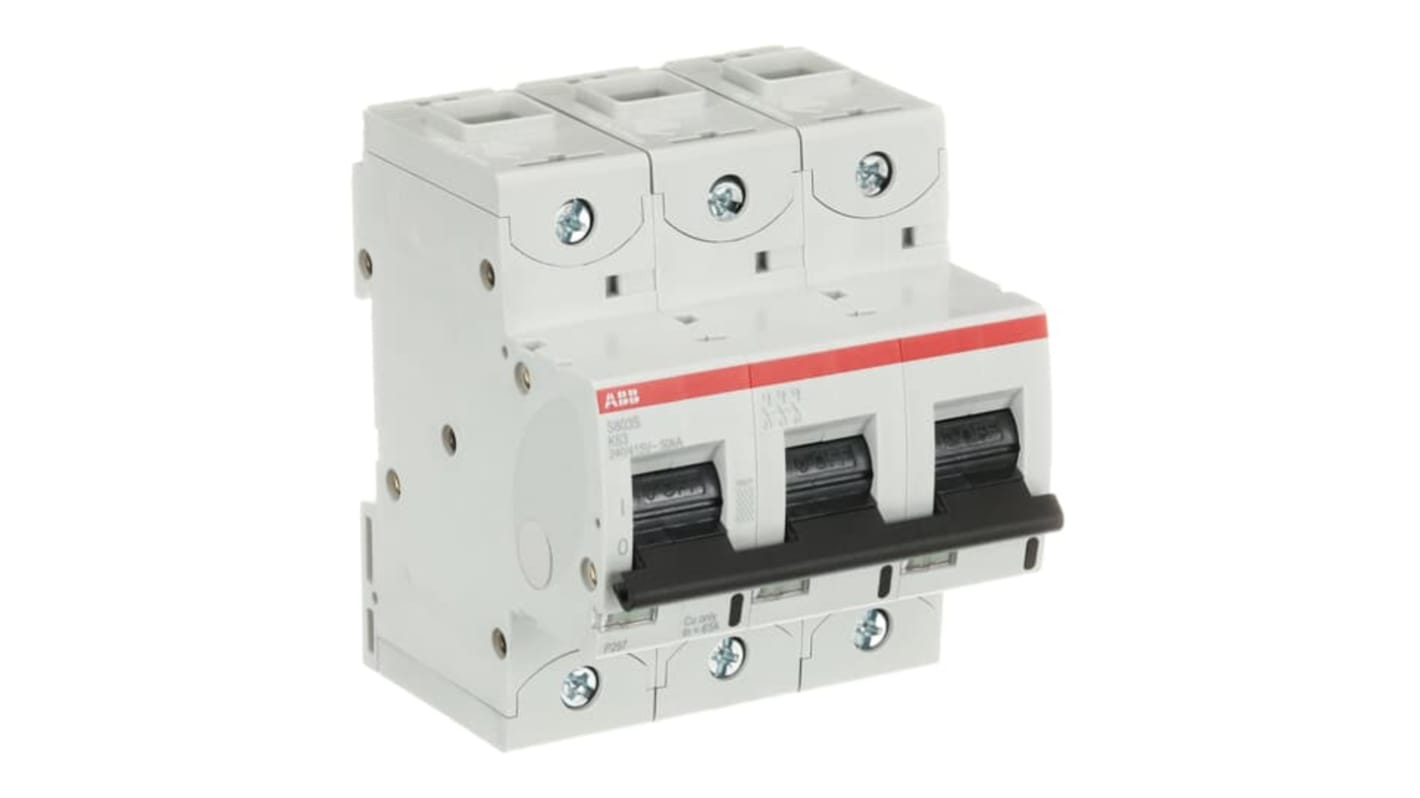 ABB S800S MCB, 3P, 63A Curve K, 240V AC, 50 kA Breaking Capacity