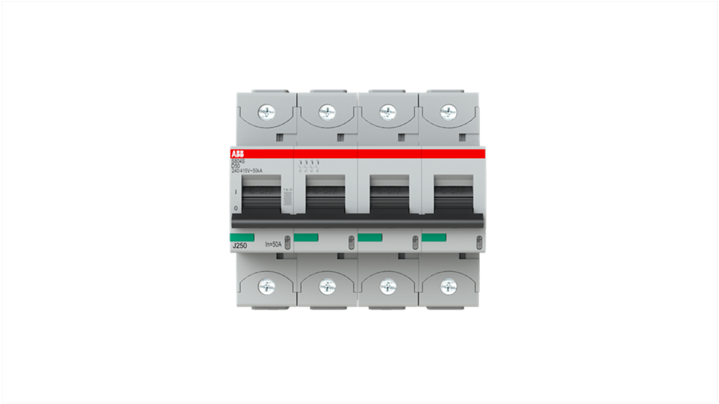 ABB S800S MCB, 4P, 50A Curve D, 240V AC, 50 kA Breaking Capacity