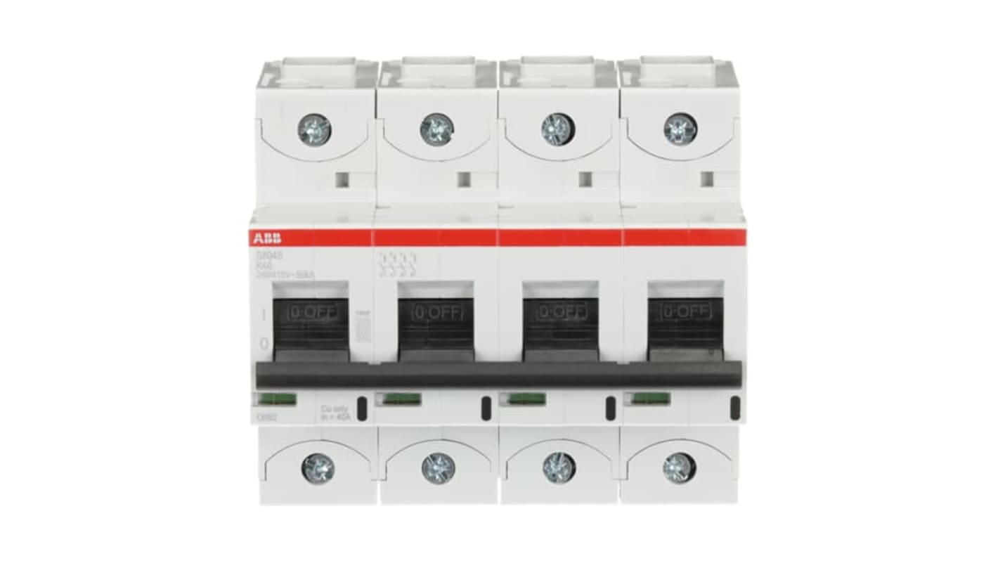 ABB S800S MCB, 4P, 40A Curve K, 240V AC, 50 kA Breaking Capacity