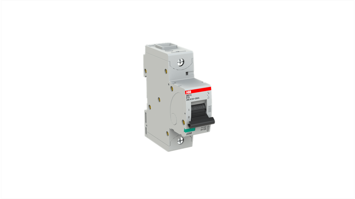 ABB S801C MCB, 1P, 10A Curve D, 400V AC, 25 kA Breaking Capacity