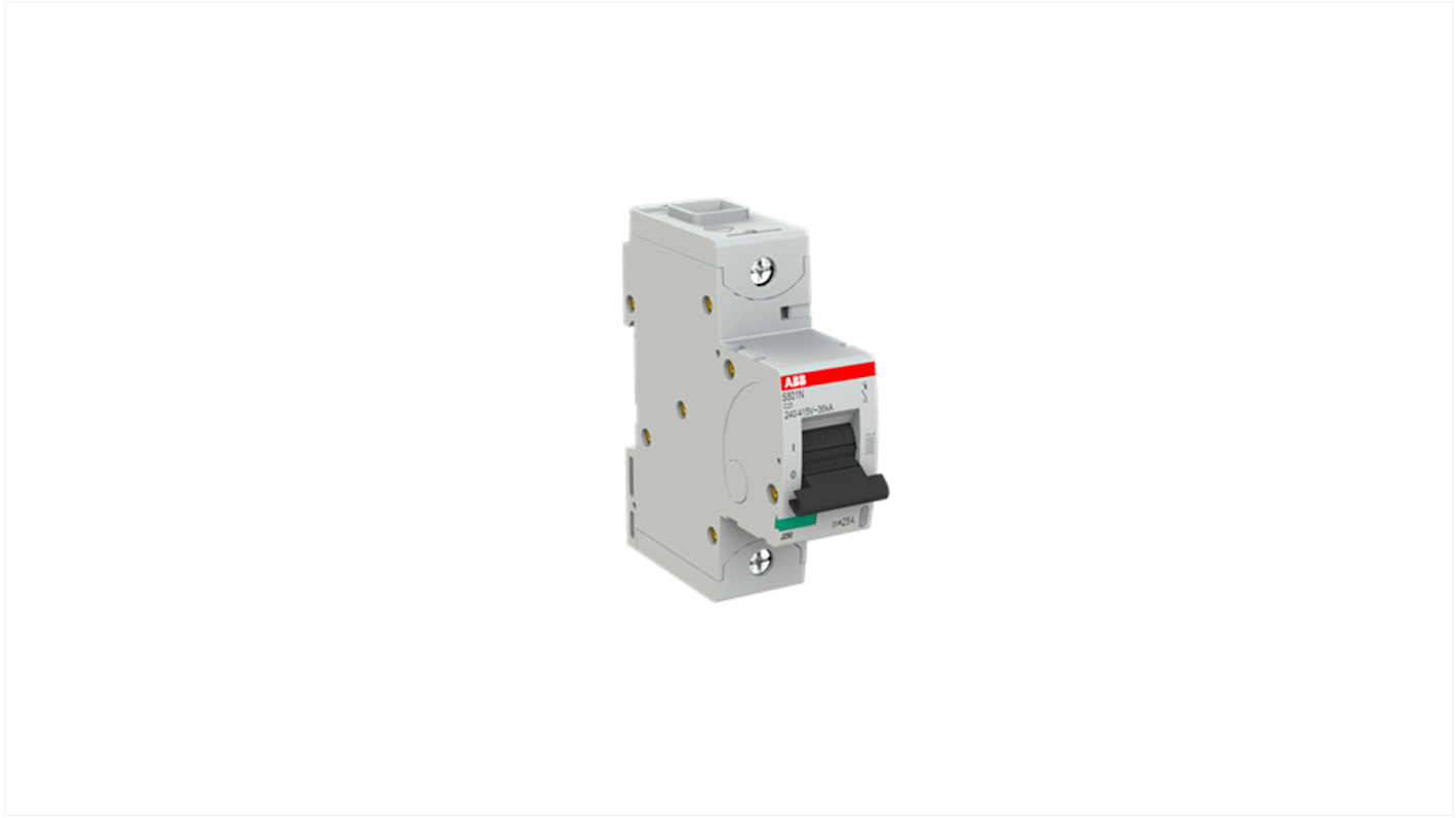 ABB S801N MCB, 1P, 25A Curve C, 400V AC, 36 kA Breaking Capacity