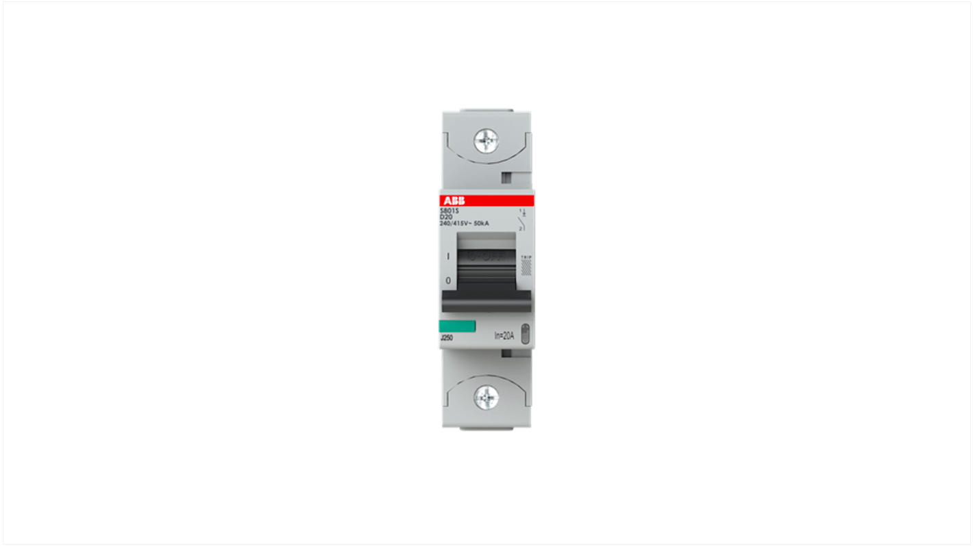 ABB S800S MCB, 1P, 20A Curve D, 240V AC, 50 kA Breaking Capacity