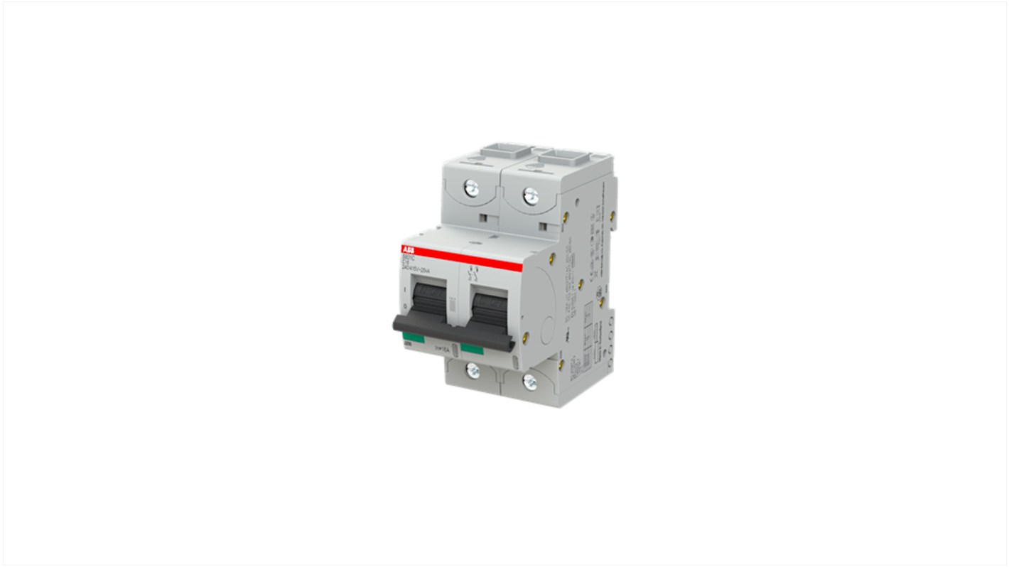 ABB S802C MCB, 2P, 16A Curve C, 415V AC, 25 kA Breaking Capacity
