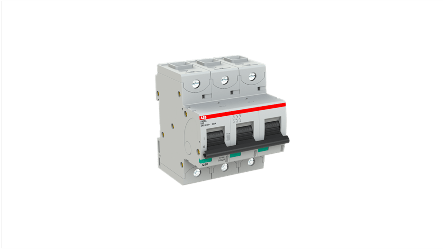 ABB S803C MCB, 3P, 32A Curve B, 415V AC, 25 kA Breaking Capacity