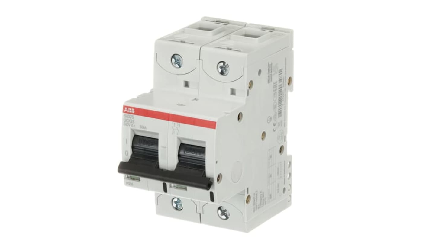 ABB S802S MCB, 2P, 25A, UC-K, 500V DC, 50 kA Breaking Capacity
