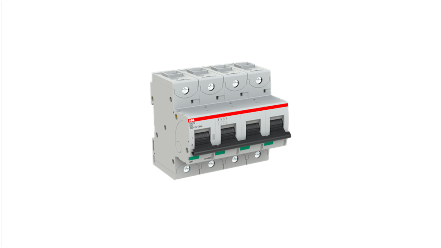ABB S804N MCB, 4P, 40A Curve D, 690V AC, 36 kA Breaking Capacity