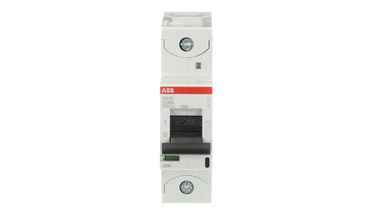 ABB S801S MCB, 1P, 80A, UC-B, 250V DC, 50 kA Breaking Capacity
