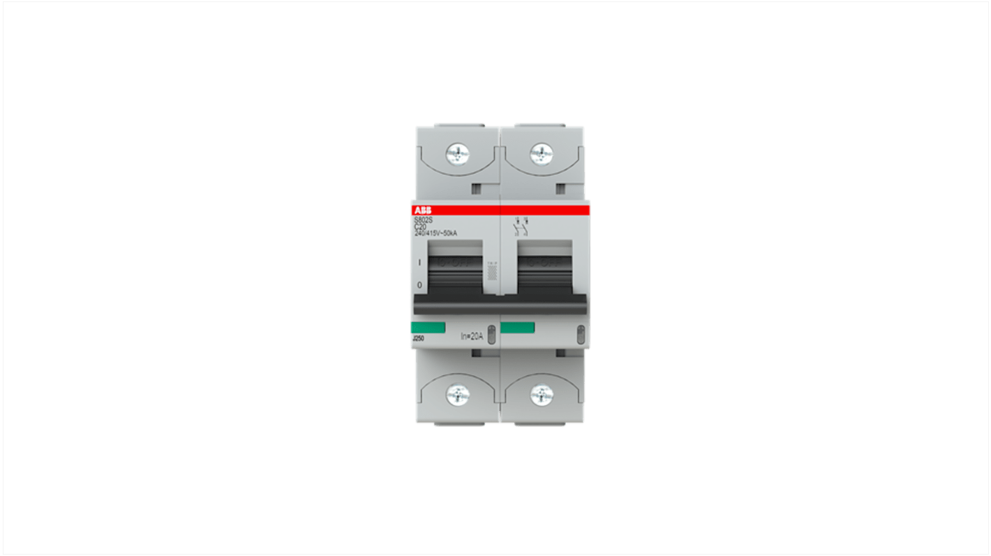 ABB S800S MCB, 2P, 20A Curve C, 240V AC, 50 kA Breaking Capacity