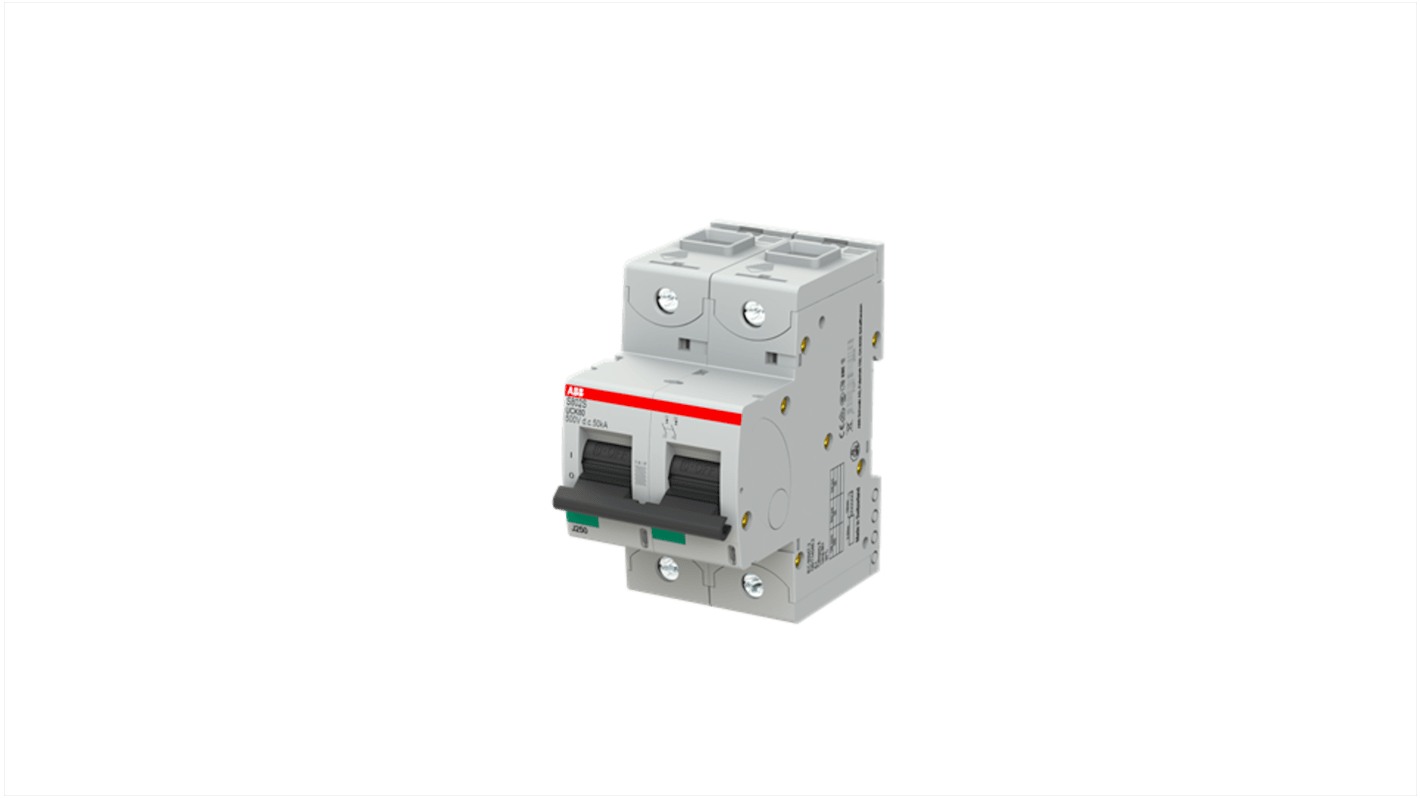 ABB S802S MCB, 2P, 80A, UC-K, 500V DC, 50 kA Breaking Capacity
