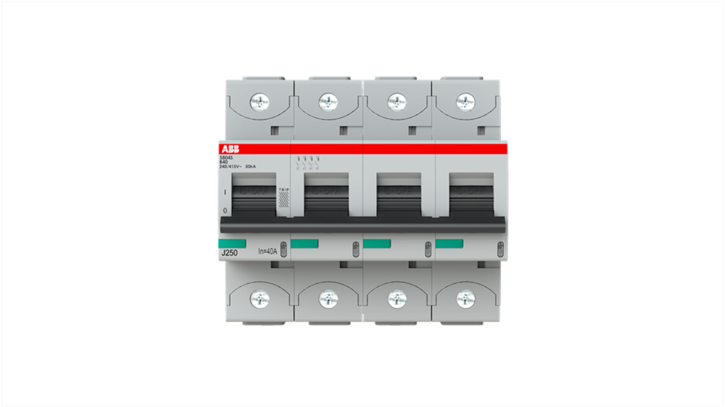 ABB S800S MCB, 4P, 40A Curve B, 240V AC, 50 kA Breaking Capacity