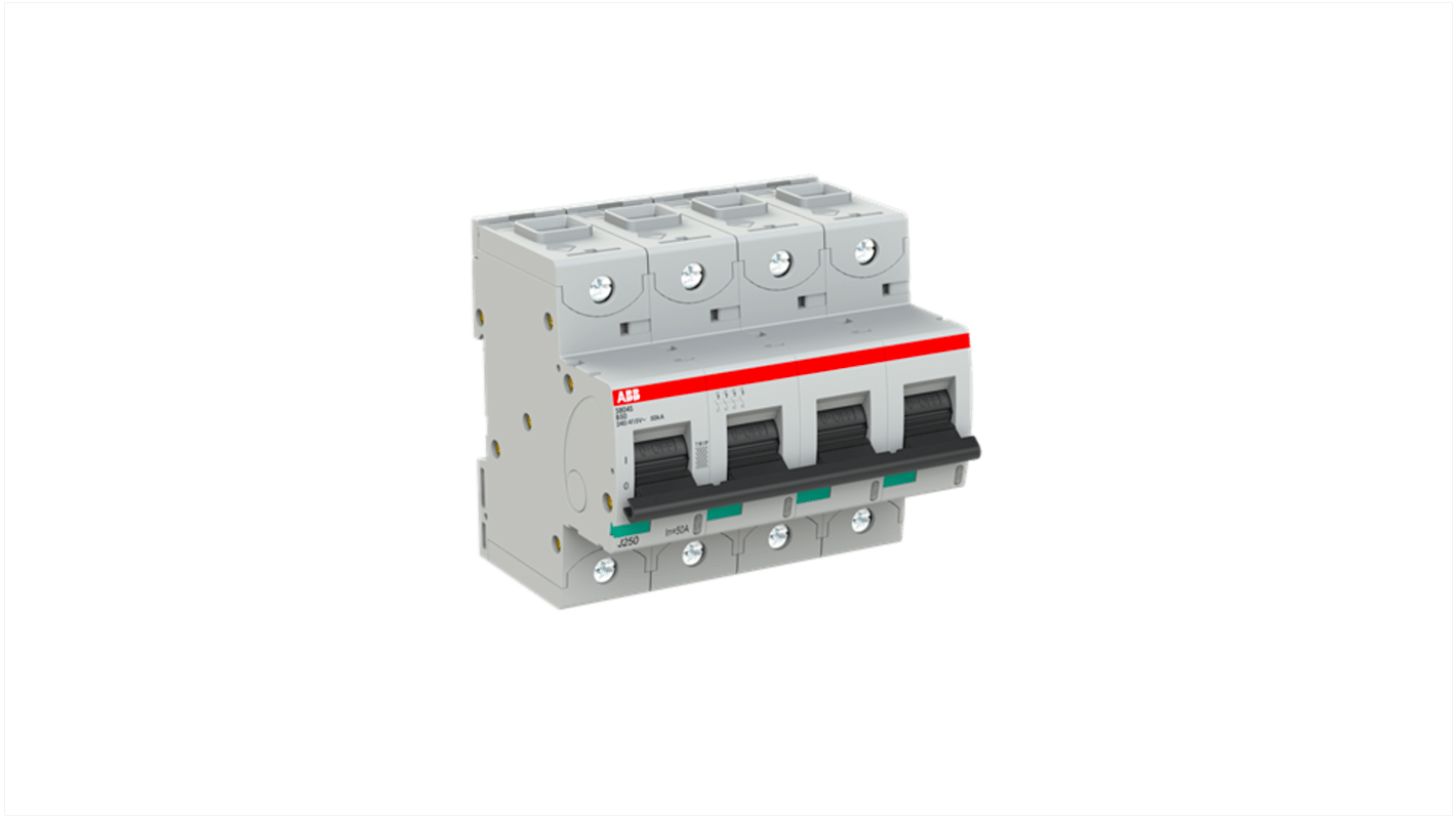 ABB S800S MCB, 4P, 50A Curve B, 240V AC, 50 kA Breaking Capacity
